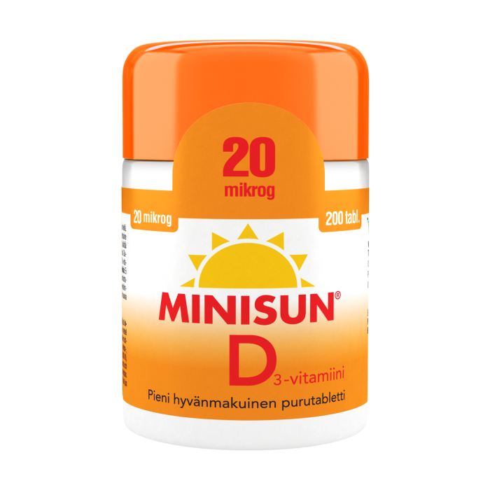 Minisun D-vitamiini 20 mikrog 200 tabl kuva 2