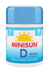 Minisun D-vitamiini Nieltävä 20 mikrog 200 tabl